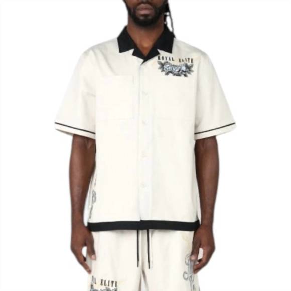 NEW SMOKE RISE boxy country club short sleeve buttoned down set in ecru/black